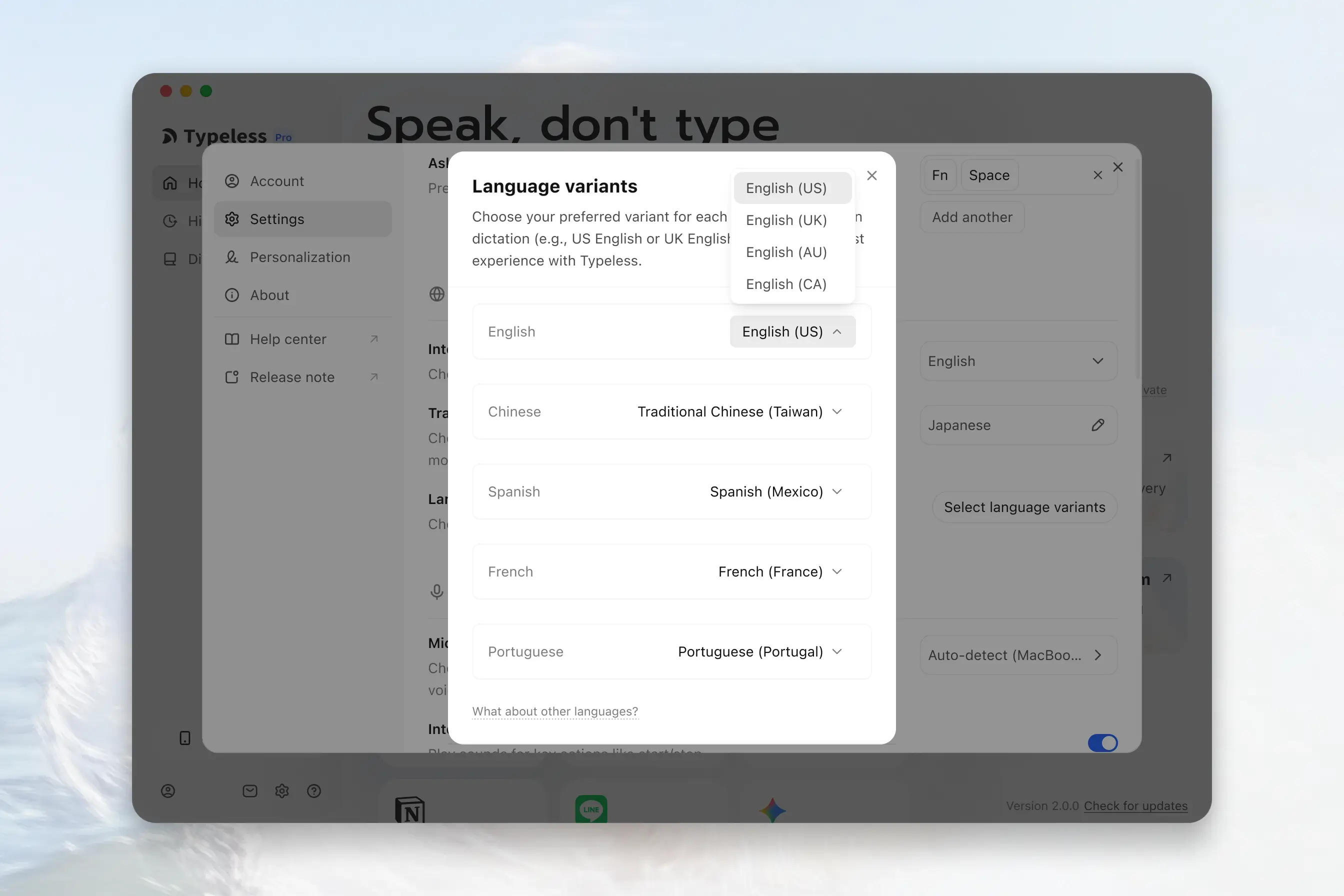 Select language variants on desktop
