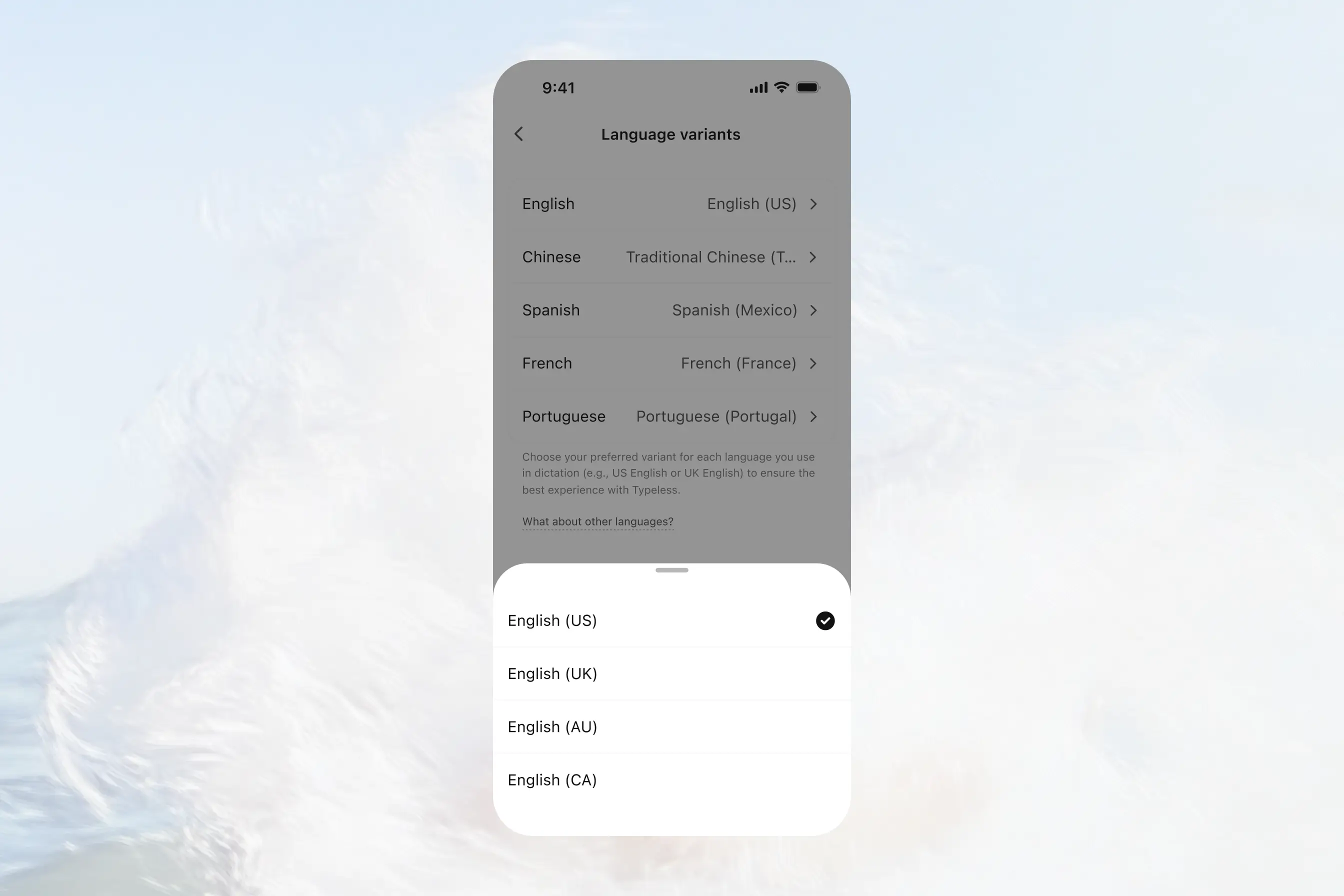 Select language variants on mobile